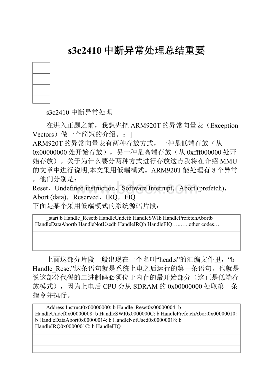 s3c2410中断异常处理总结重要Word文件下载.docx