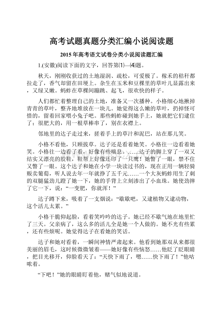 高考试题真题分类汇编小说阅读题.docx_第1页