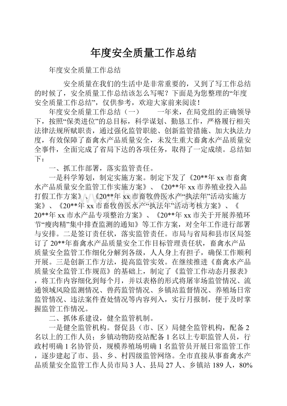 年度安全质量工作总结Word文档格式.docx_第1页