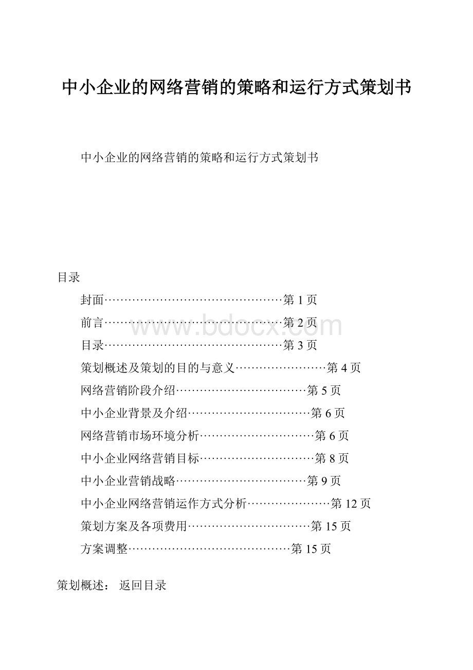 中小企业的网络营销的策略和运行方式策划书Word格式.docx_第1页