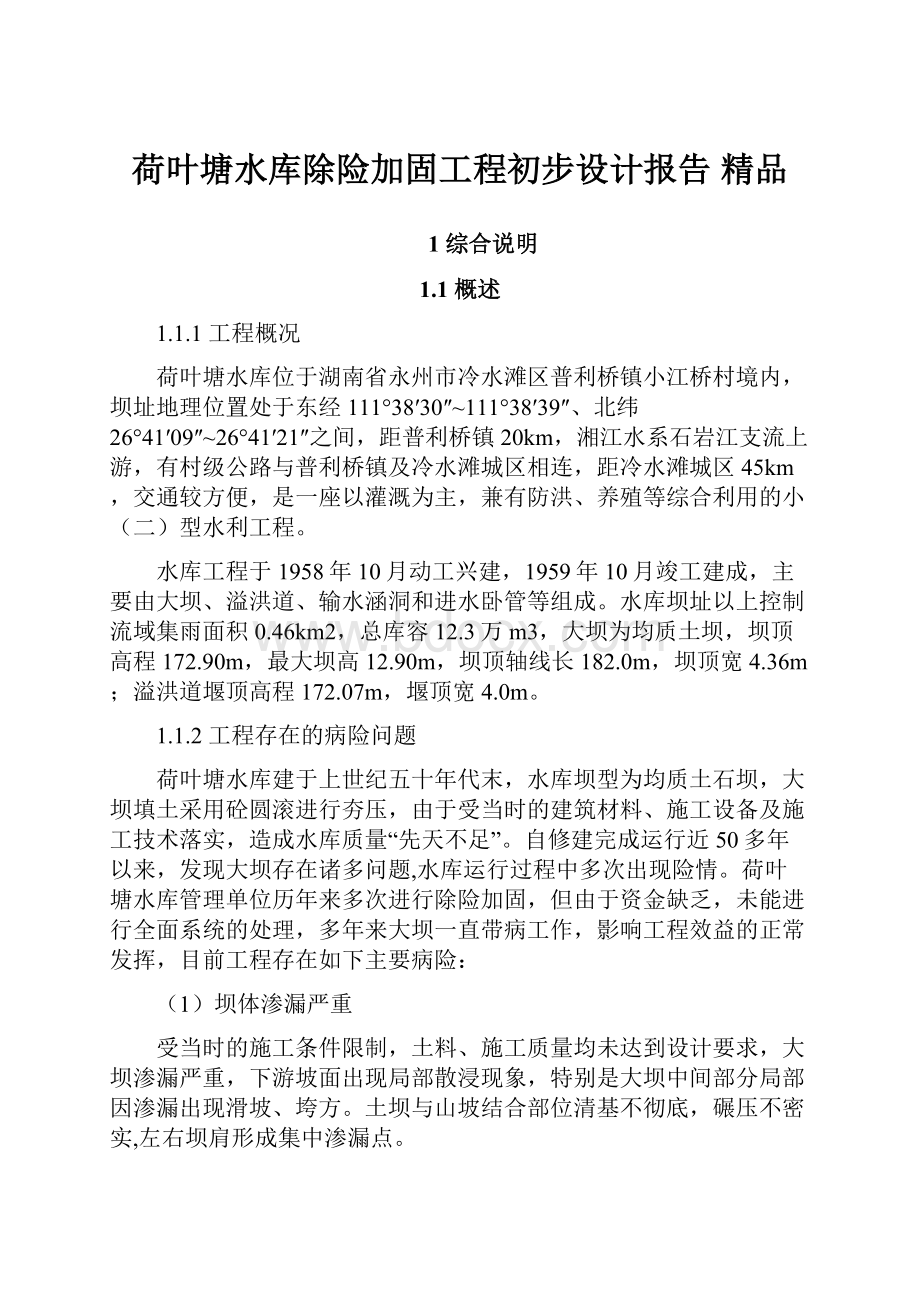 荷叶塘水库除险加固工程初步设计报告 精品Word下载.docx