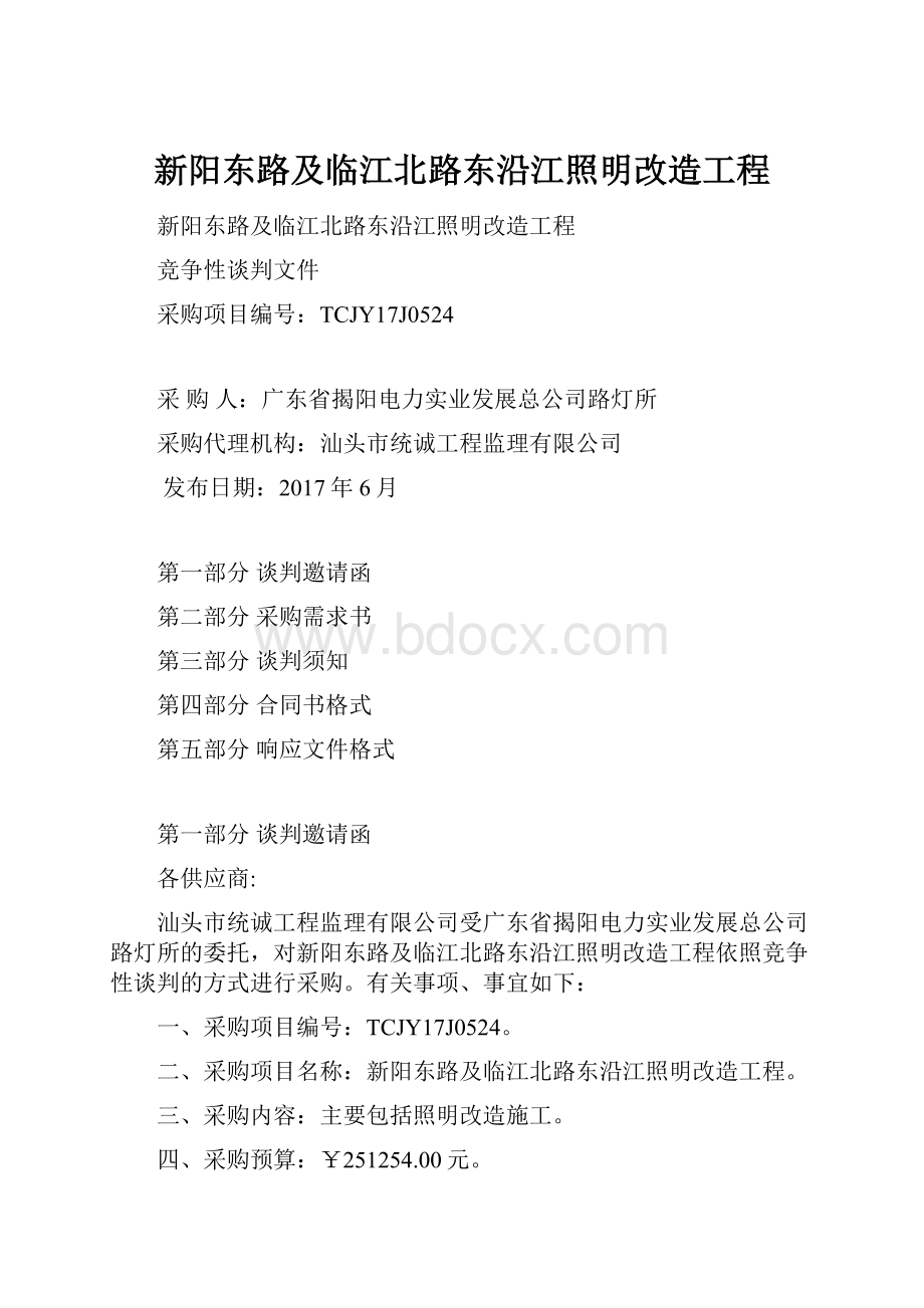 新阳东路及临江北路东沿江照明改造工程Word文档格式.docx