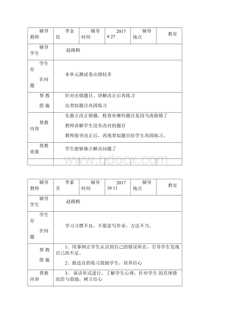 一年级学困生留守儿童建档立卡生一学期的帮扶记录Word文档下载推荐.docx_第3页