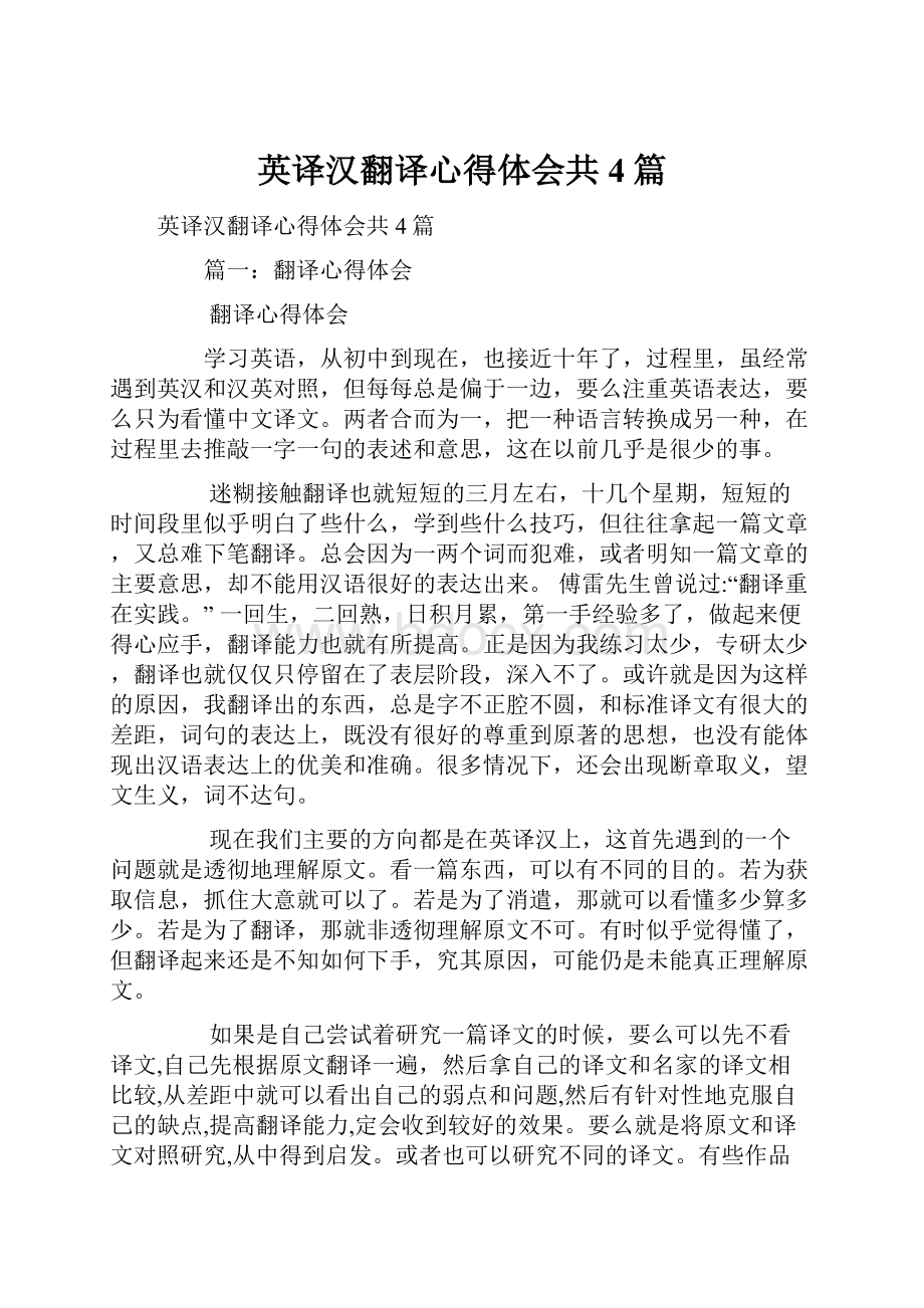 英译汉翻译心得体会共4篇.docx