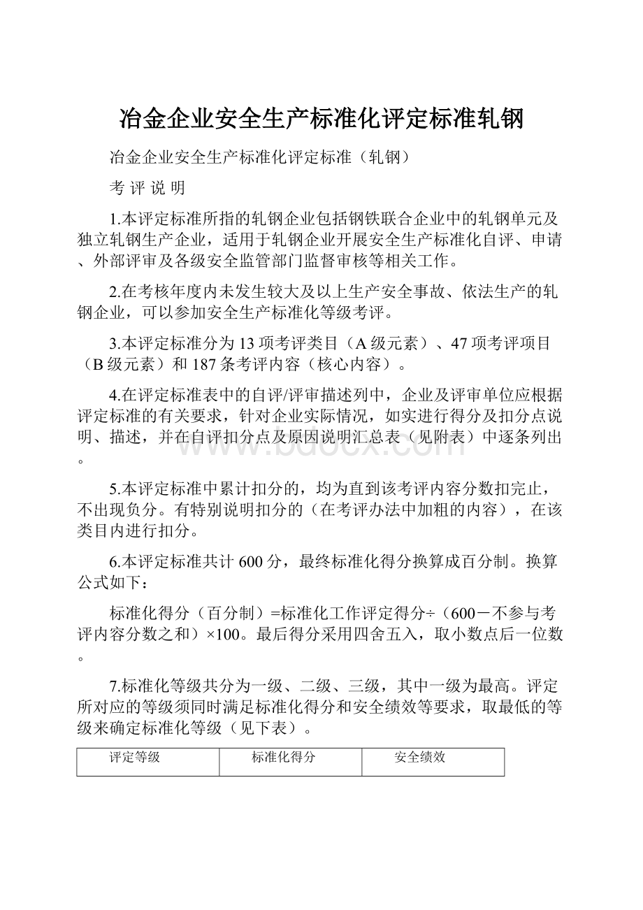 冶金企业安全生产标准化评定标准轧钢Word格式文档下载.docx