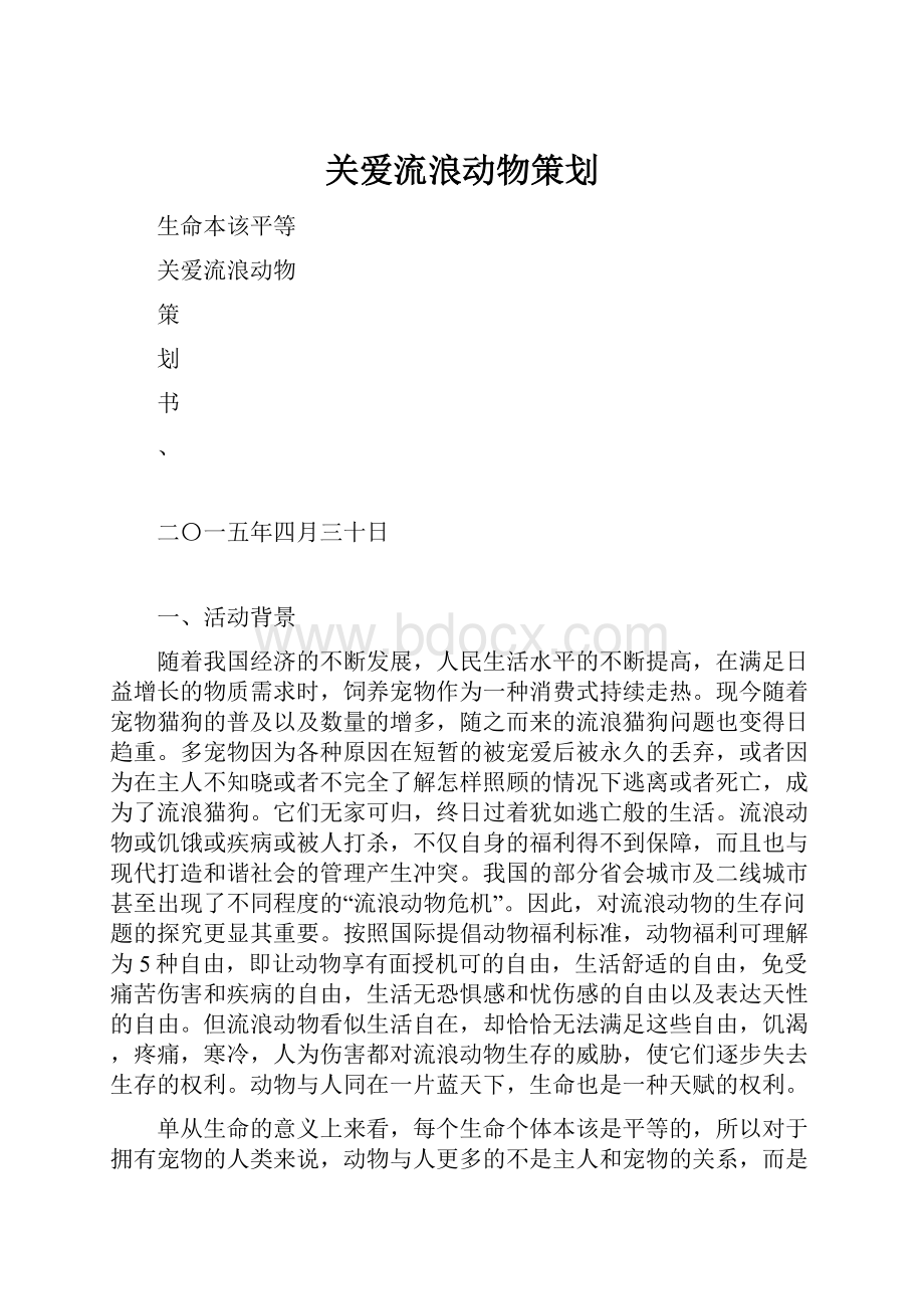 关爱流浪动物策划Word格式.docx