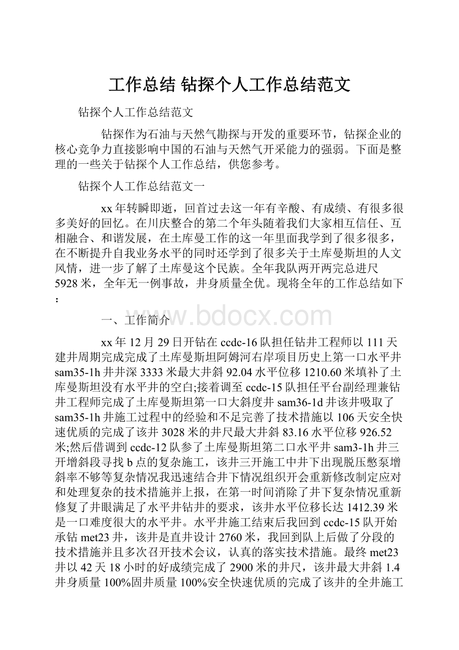 工作总结 钻探个人工作总结范文.docx