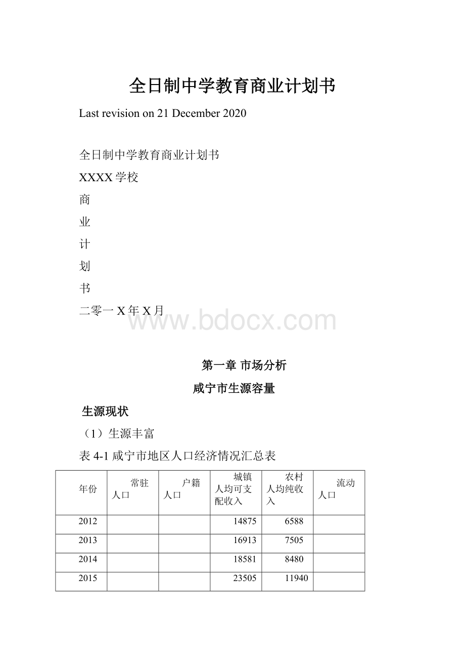 全日制中学教育商业计划书.docx