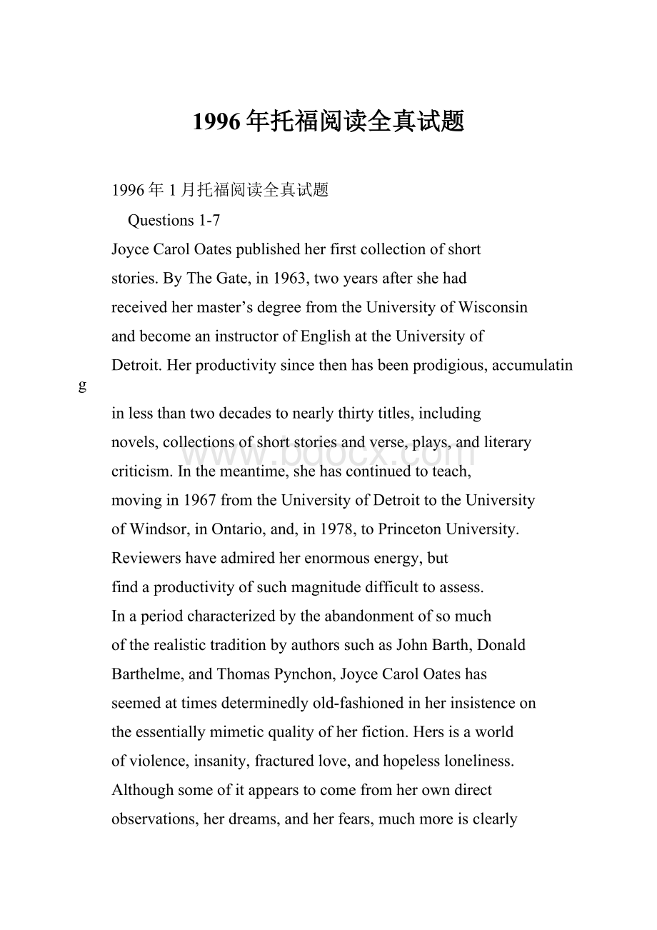 1996年托福阅读全真试题Word文件下载.docx