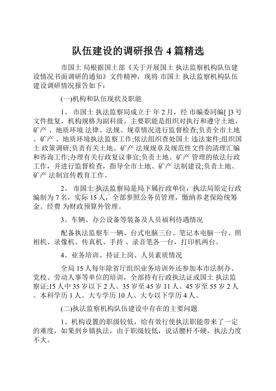 队伍建设的调研报告4篇精选.docx