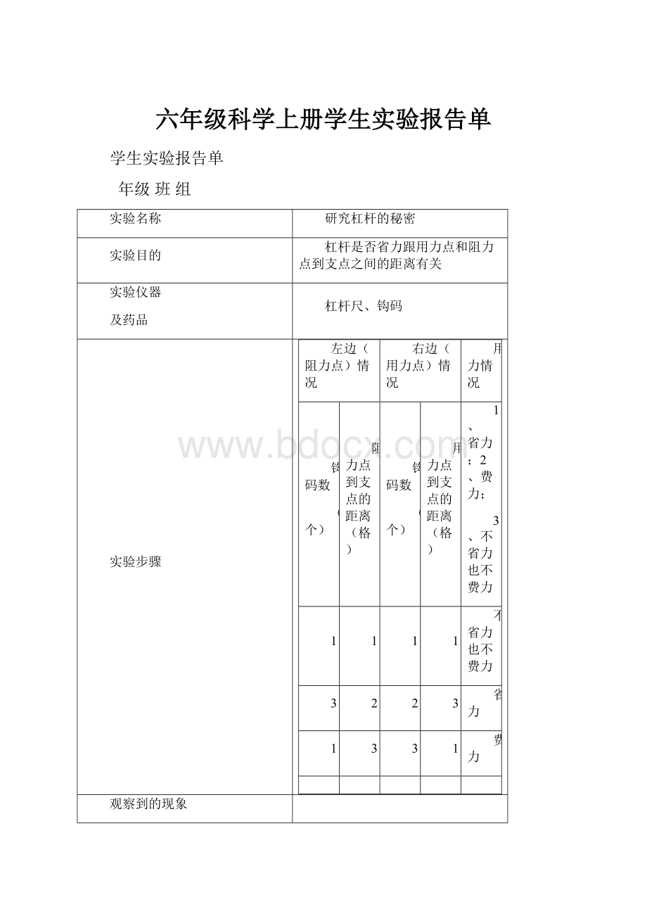 六年级科学上册学生实验报告单.docx_第1页