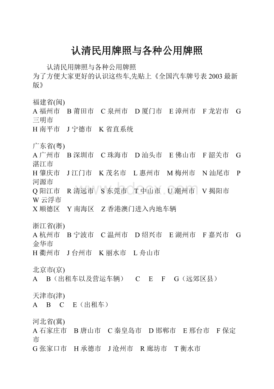 认清民用牌照与各种公用牌照Word下载.docx