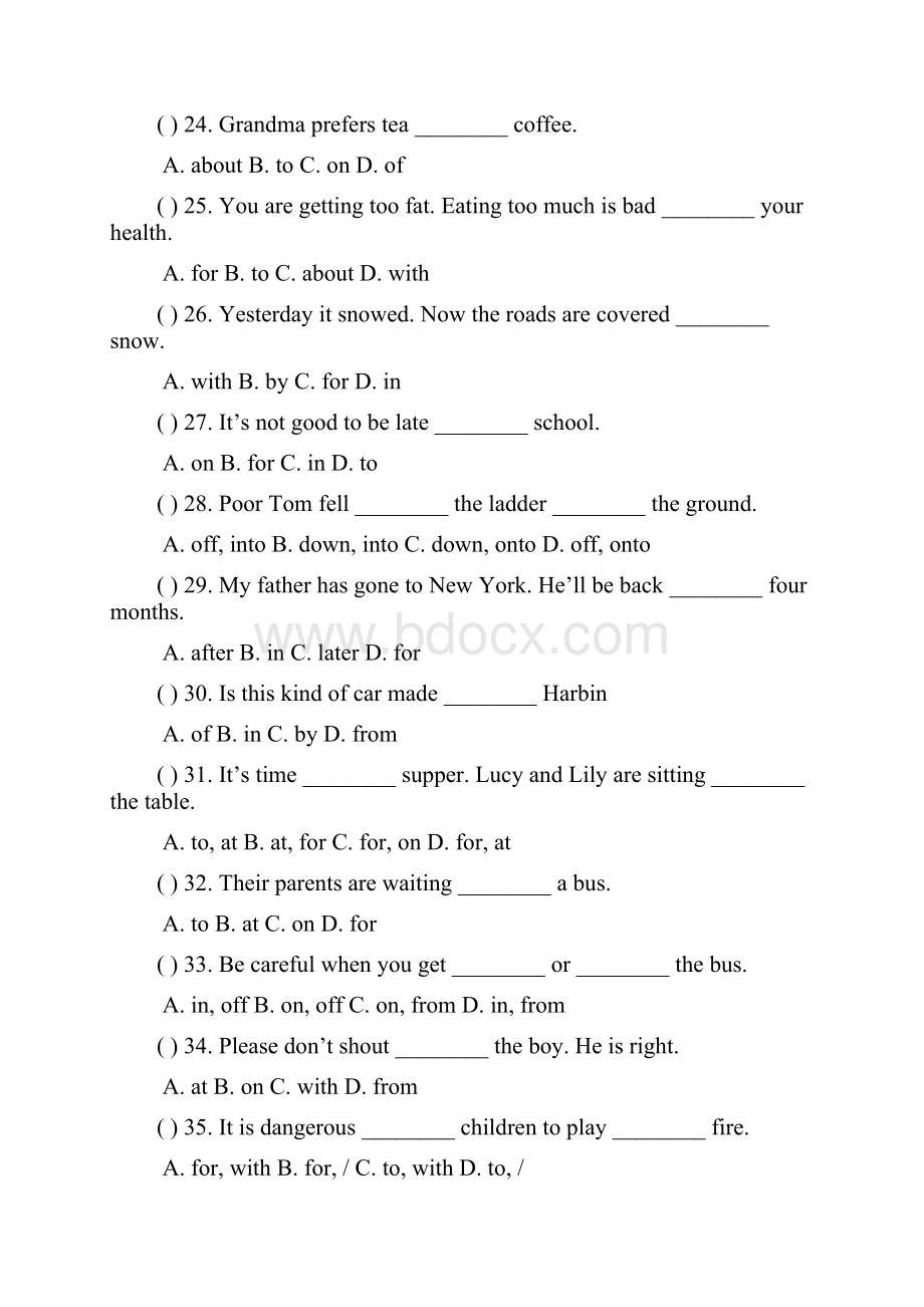 初中英语语法专项练习介词和介词短语专项练习.docx_第3页