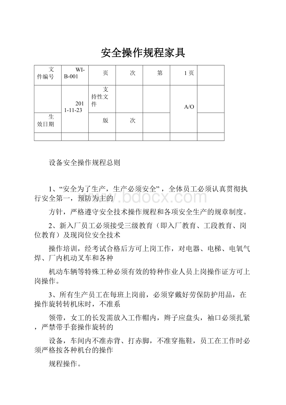 安全操作规程家具.docx_第1页