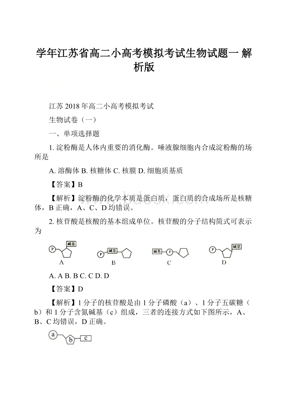 学年江苏省高二小高考模拟考试生物试题一 解析版.docx_第1页