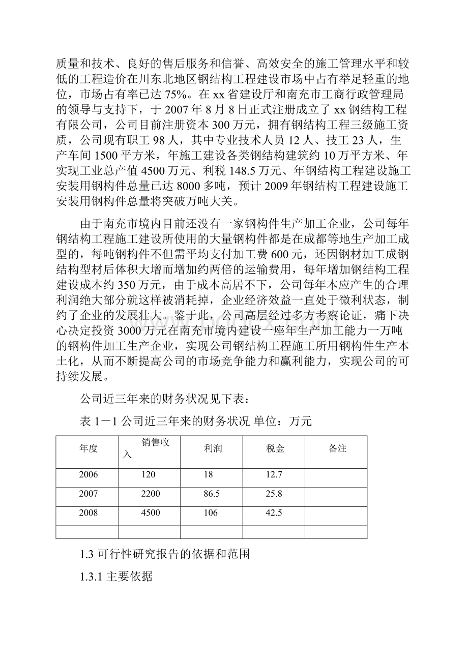 年产一万吨钢结构加工生产项目可行性论证报告Word格式.docx_第2页