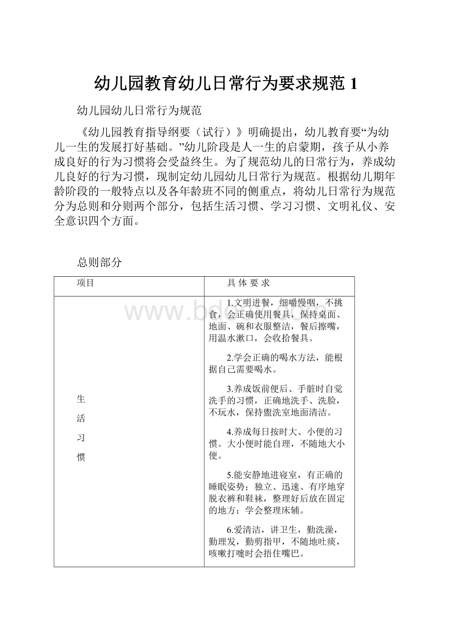 幼儿园教育幼儿日常行为要求规范1Word文档下载推荐.docx