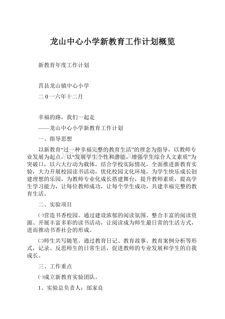 龙山中心小学新教育工作计划概览.docx_第1页