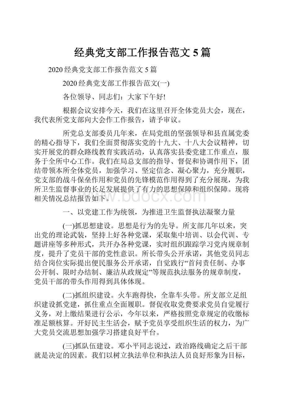 经典党支部工作报告范文5篇.docx