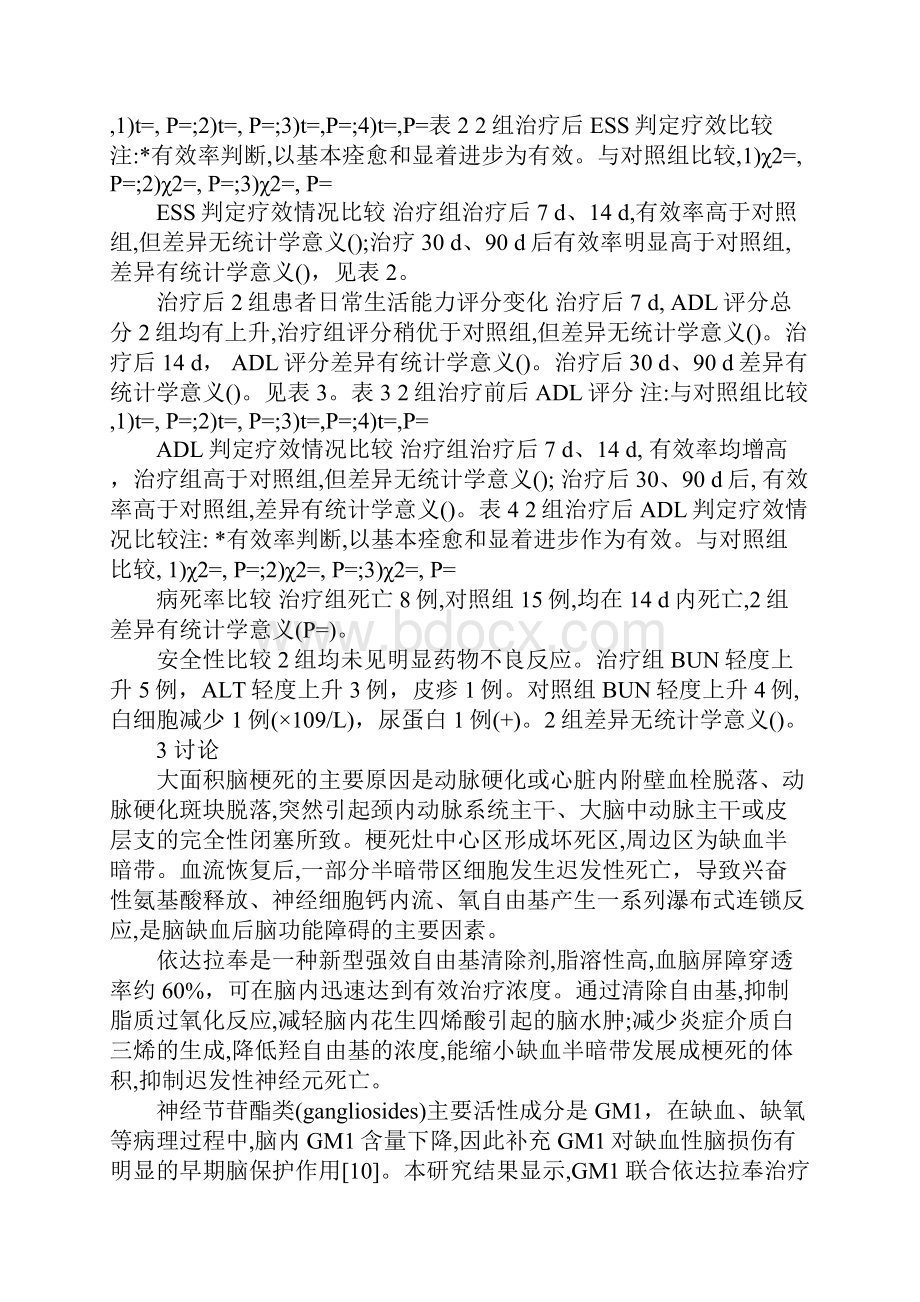 浅析依达拉奉联合神经节苷酯治疗大面积脑梗死疗效观察文档格式.docx_第3页