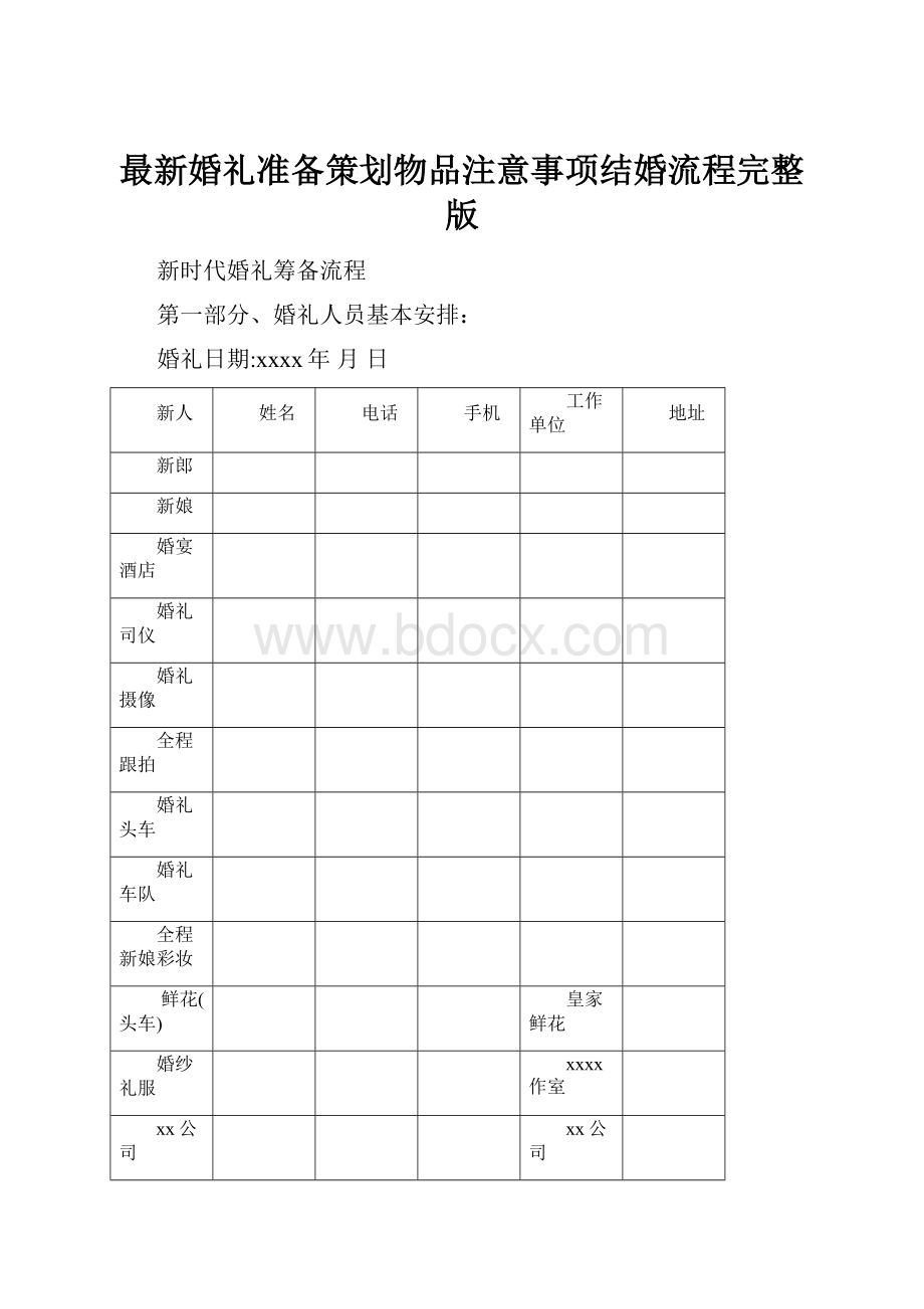 最新婚礼准备策划物品注意事项结婚流程完整版.docx_第1页