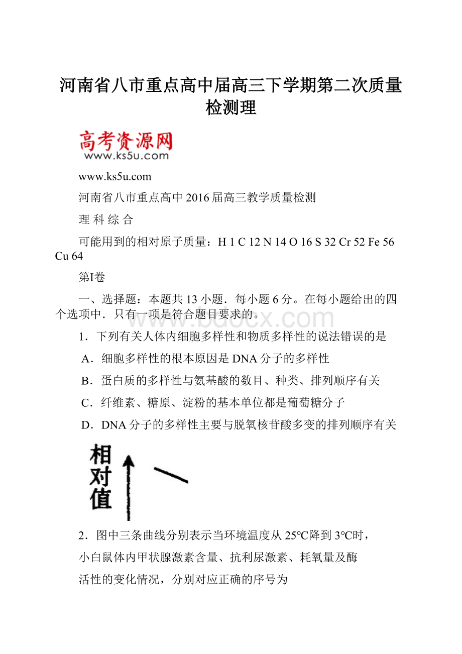 河南省八市重点高中届高三下学期第二次质量检测理Word文件下载.docx_第1页