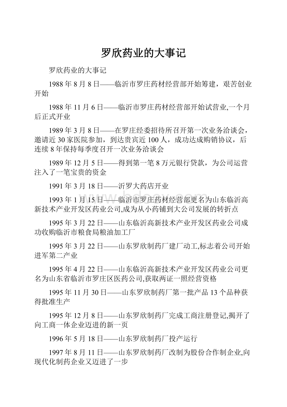 罗欣药业的大事记Word文档格式.docx