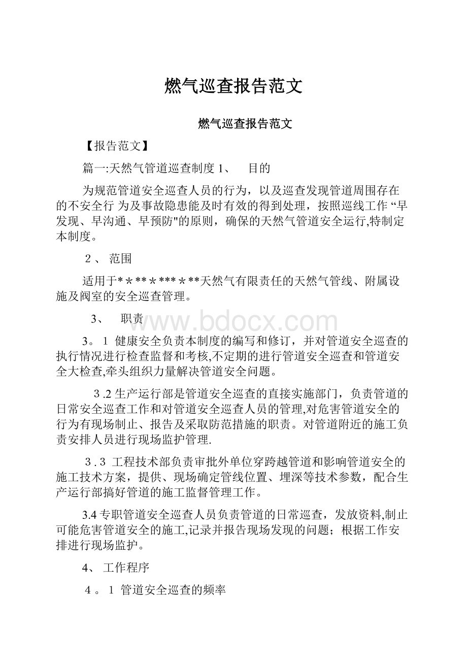 燃气巡查报告范文Word文档格式.docx