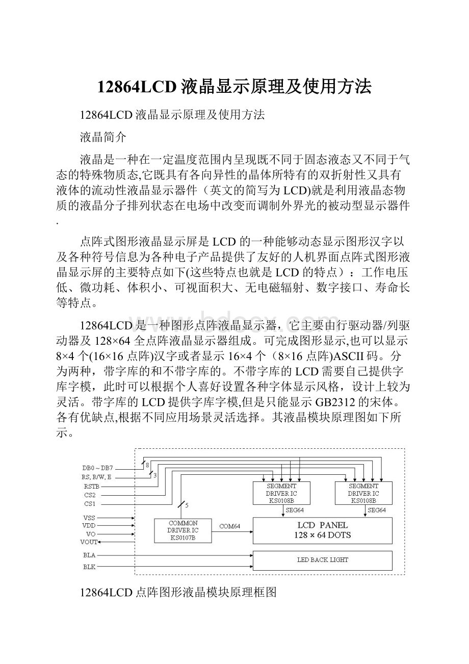 12864LCD液晶显示原理及使用方法Word格式.docx