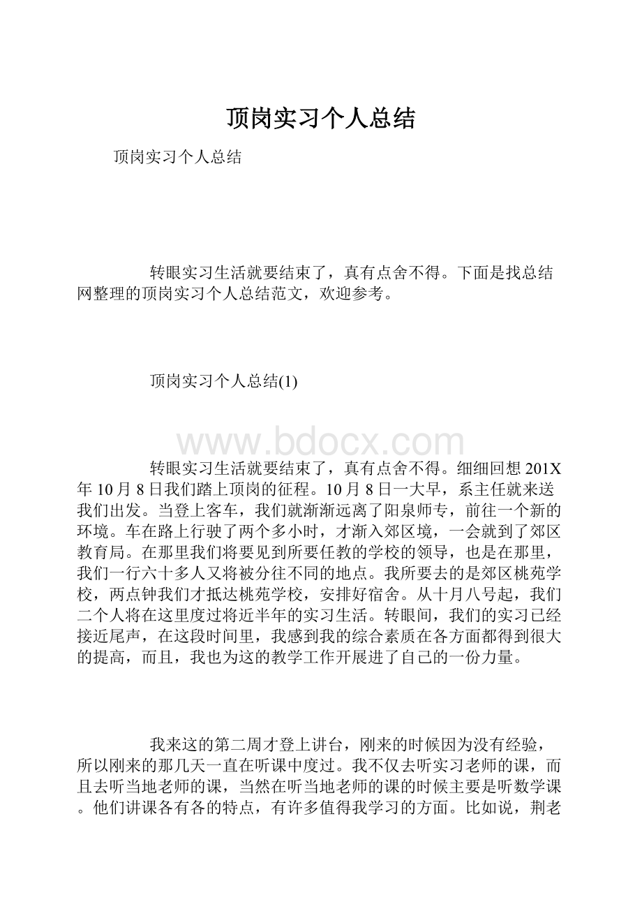 顶岗实习个人总结Word格式.docx