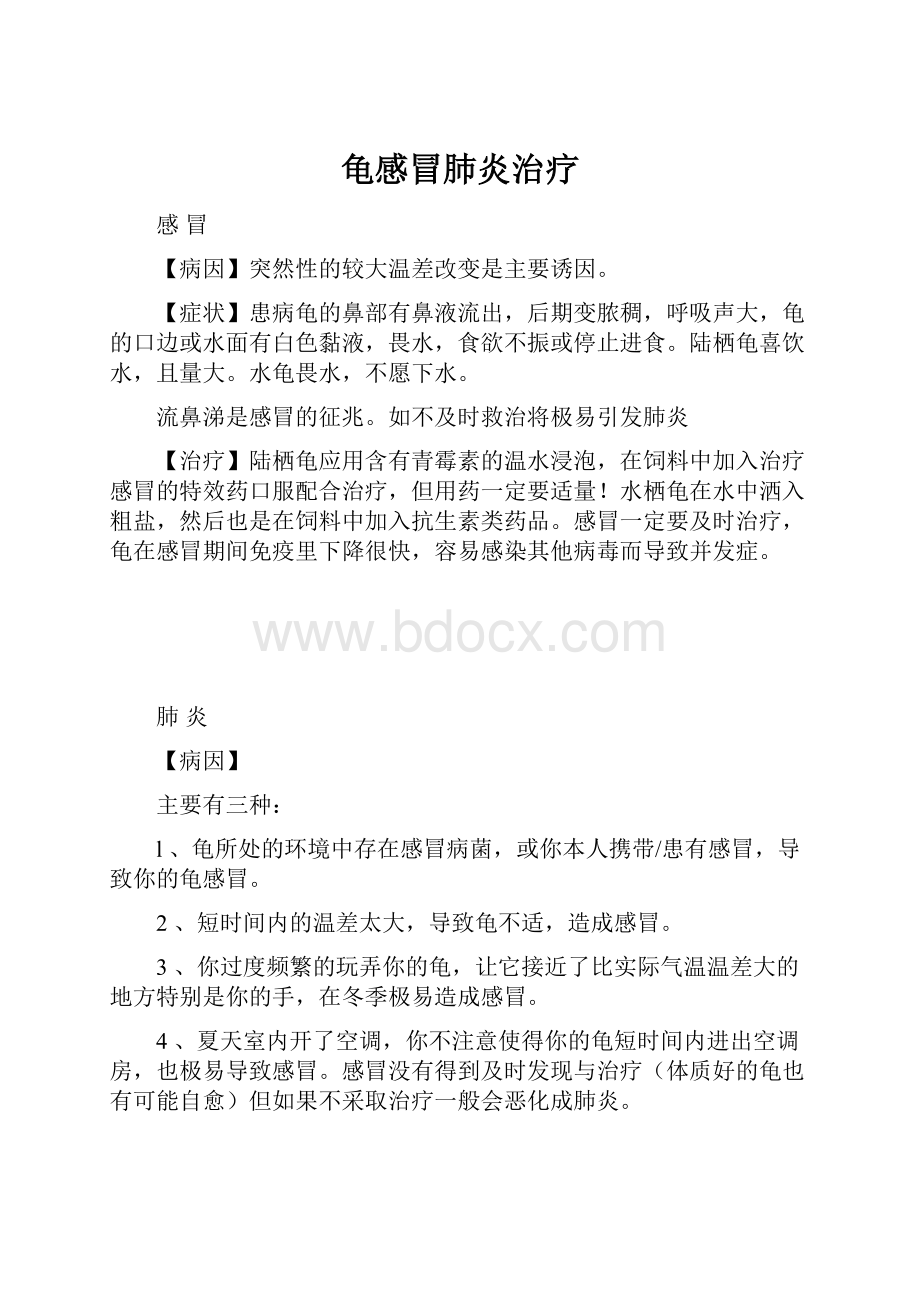 龟感冒肺炎治疗Word下载.docx