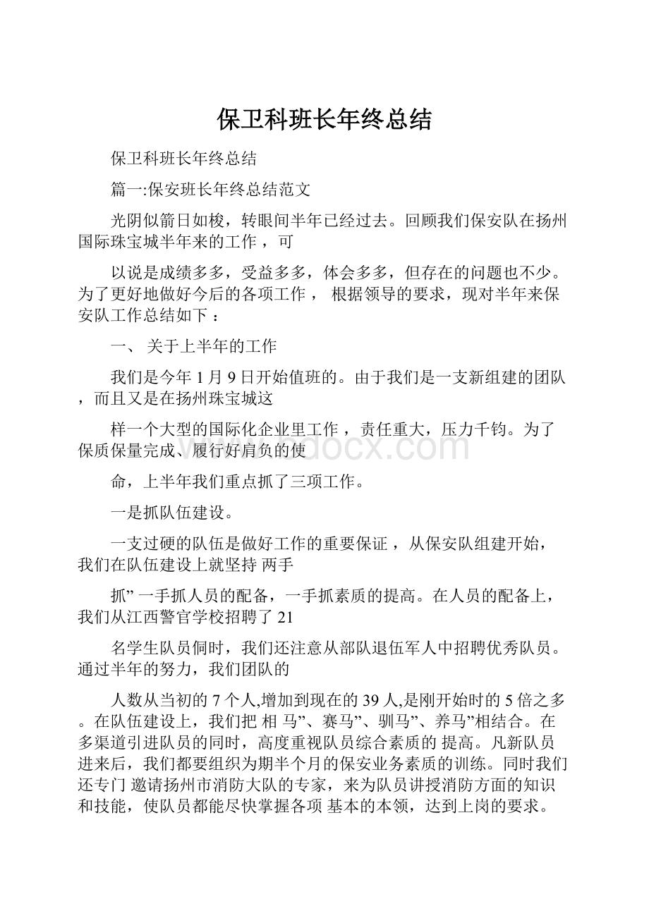 保卫科班长年终总结.docx