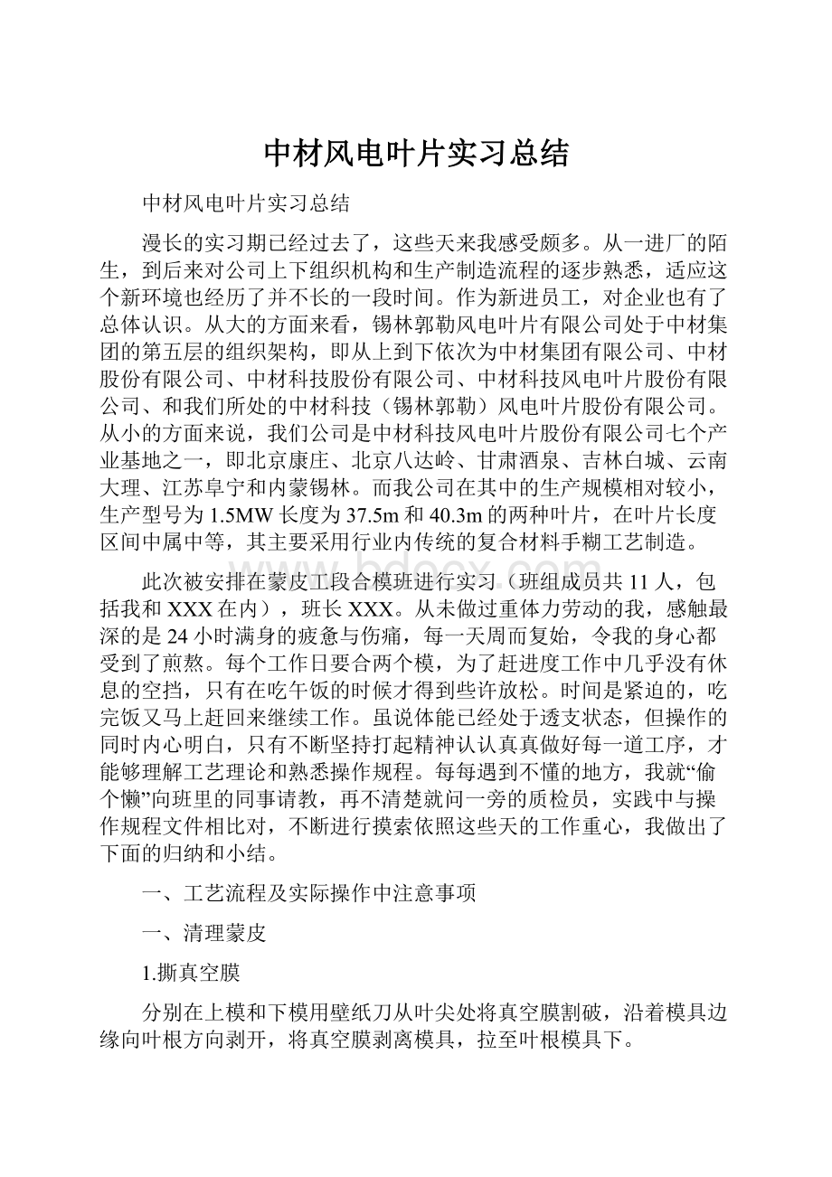 中材风电叶片实习总结文档格式.docx_第1页