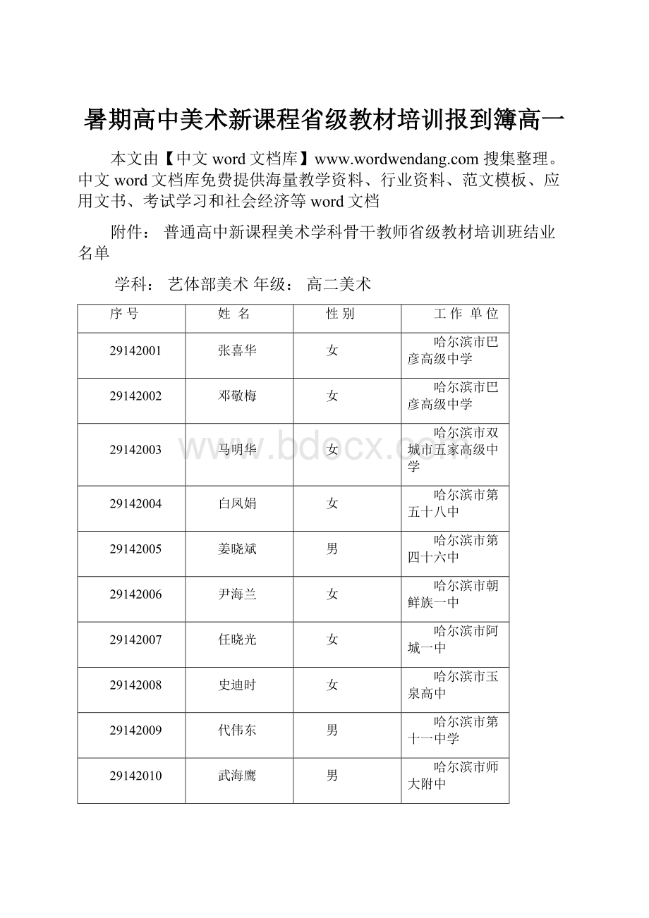 暑期高中美术新课程省级教材培训报到簿高一.docx_第1页