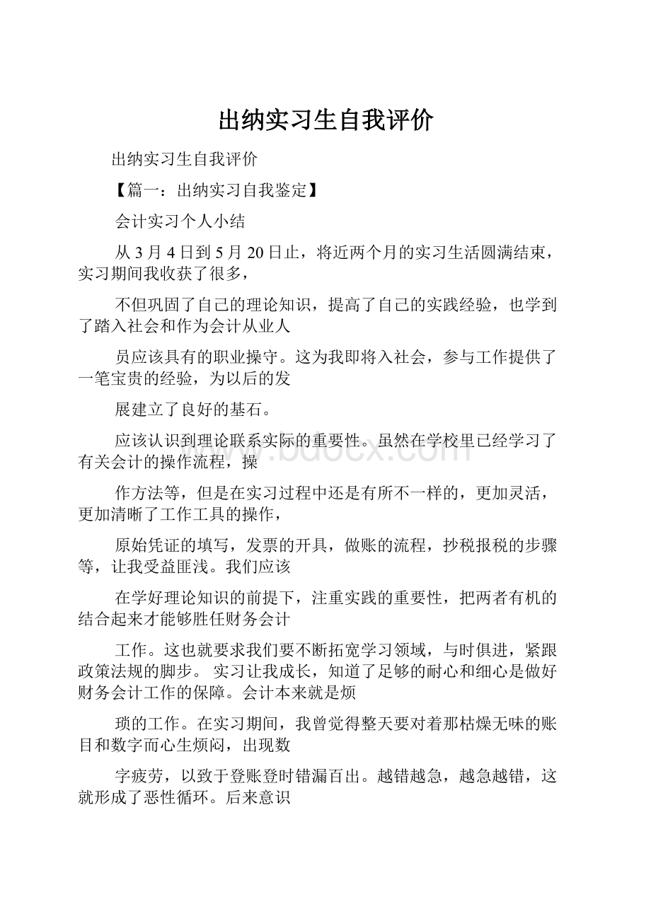 出纳实习生自我评价Word文件下载.docx