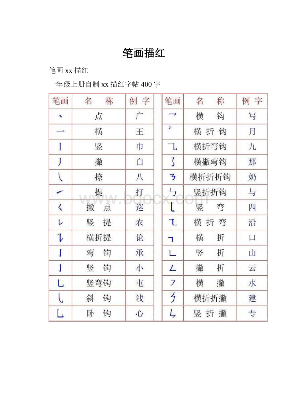 笔画描红Word文档下载推荐.docx