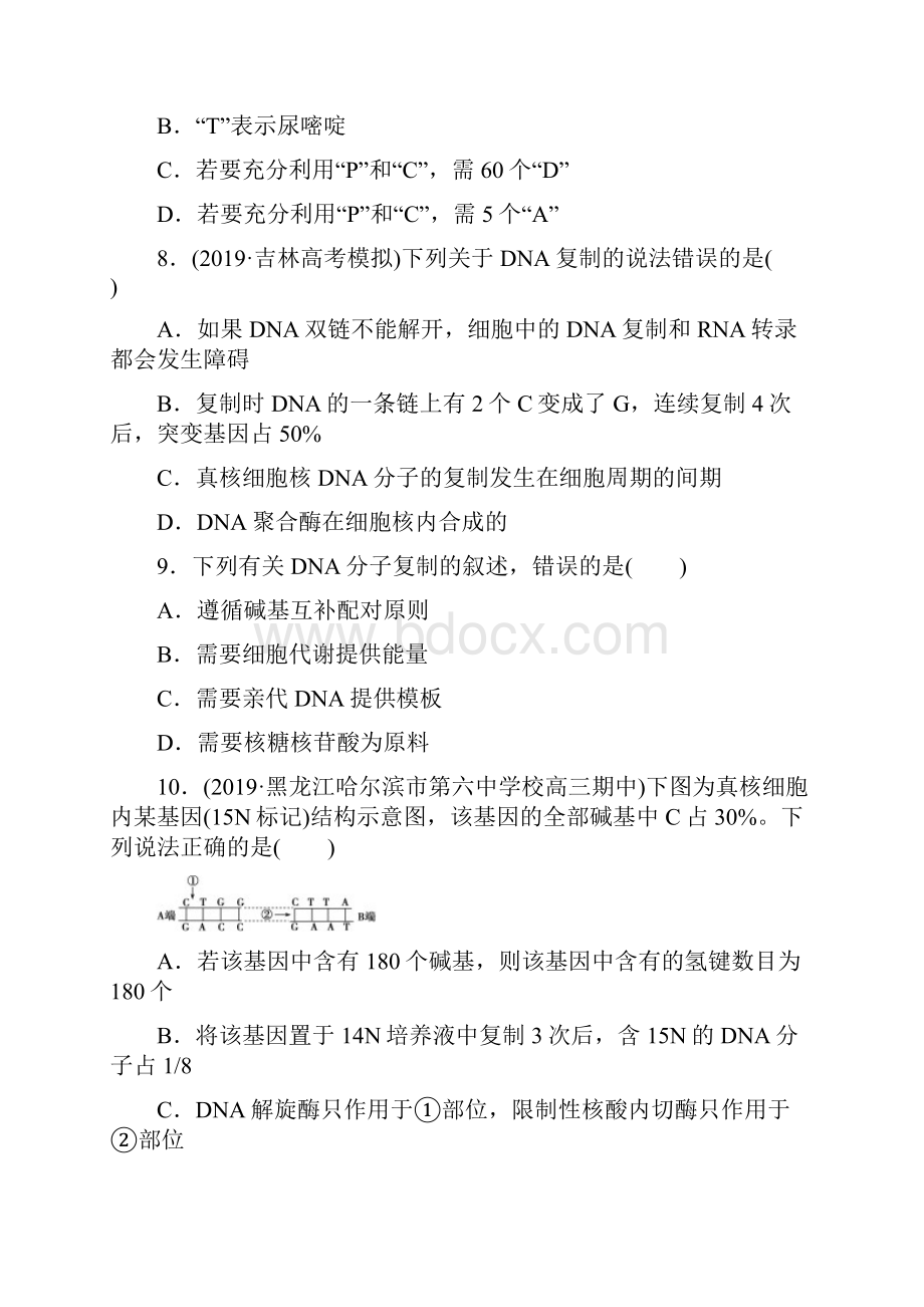 届高三一轮复习生物 DNA分子的结构复制及基因的本质练习.docx_第3页