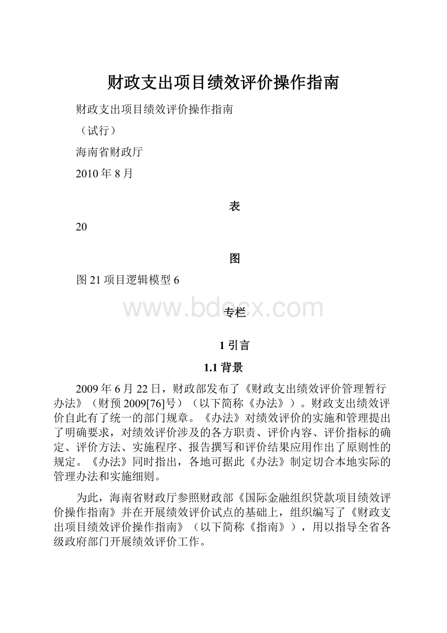 财政支出项目绩效评价操作指南Word文档下载推荐.docx_第1页