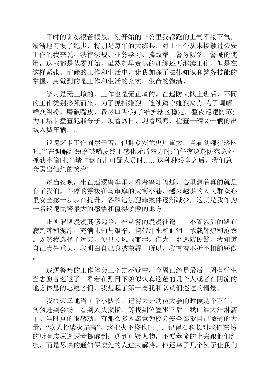 巡逻警察的工作体会巡警协警个人总结Word文档格式.docx_第3页