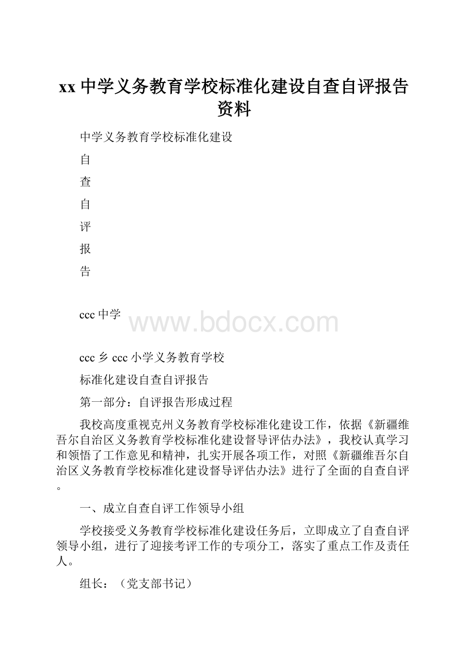 xx中学义务教育学校标准化建设自查自评报告资料.docx