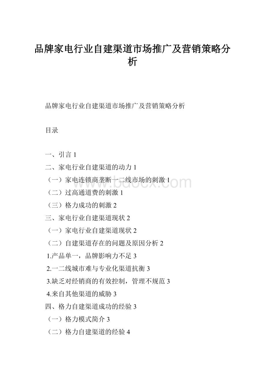 品牌家电行业自建渠道市场推广及营销策略分析Word格式文档下载.docx