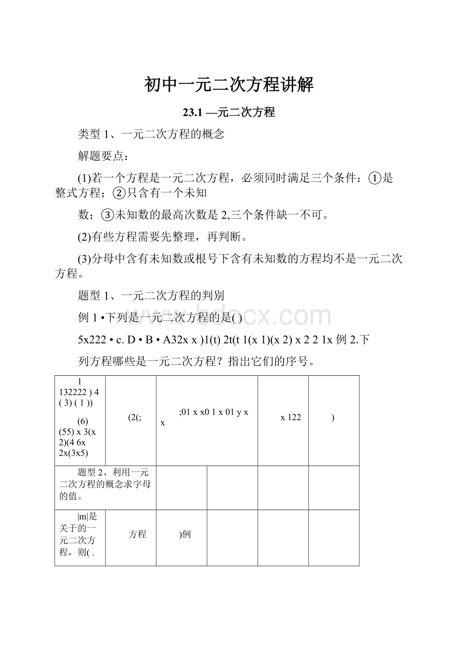 初中一元二次方程讲解.docx