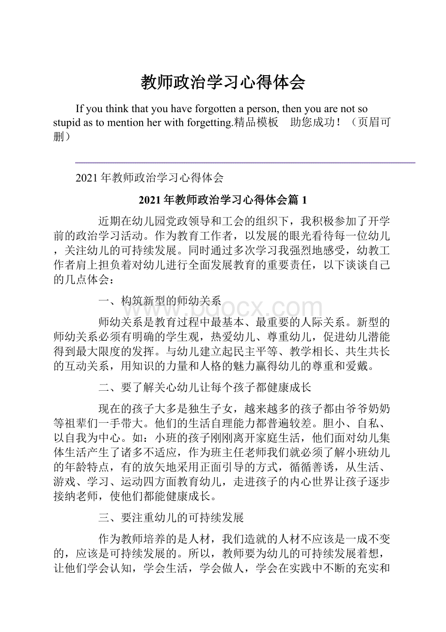 教师政治学习心得体会文档格式.docx