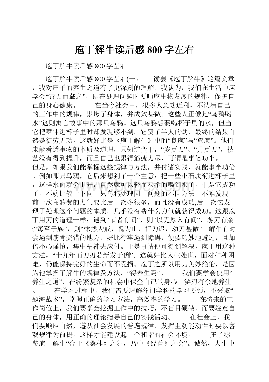 庖丁解牛读后感800字左右Word格式文档下载.docx