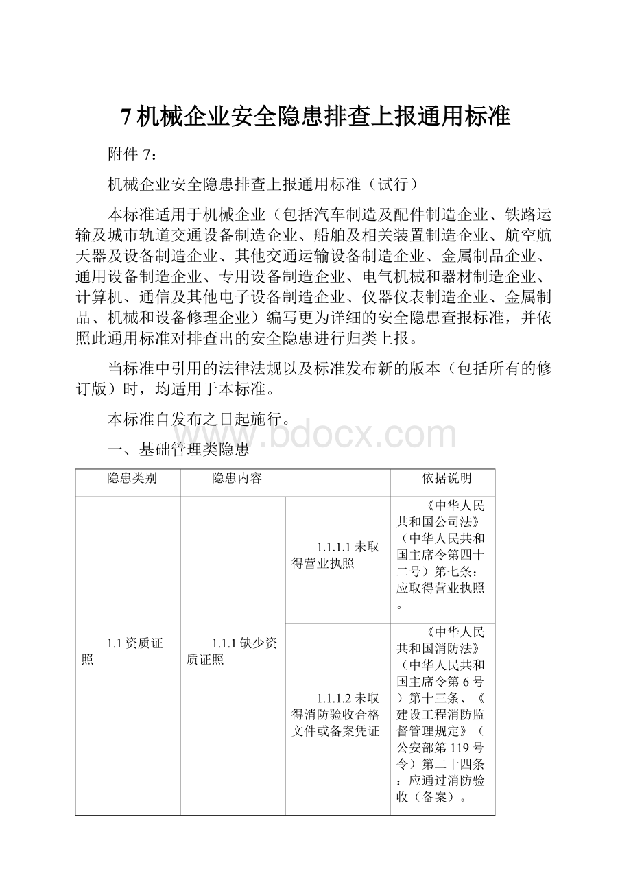 7机械企业安全隐患排查上报通用标准文档格式.docx