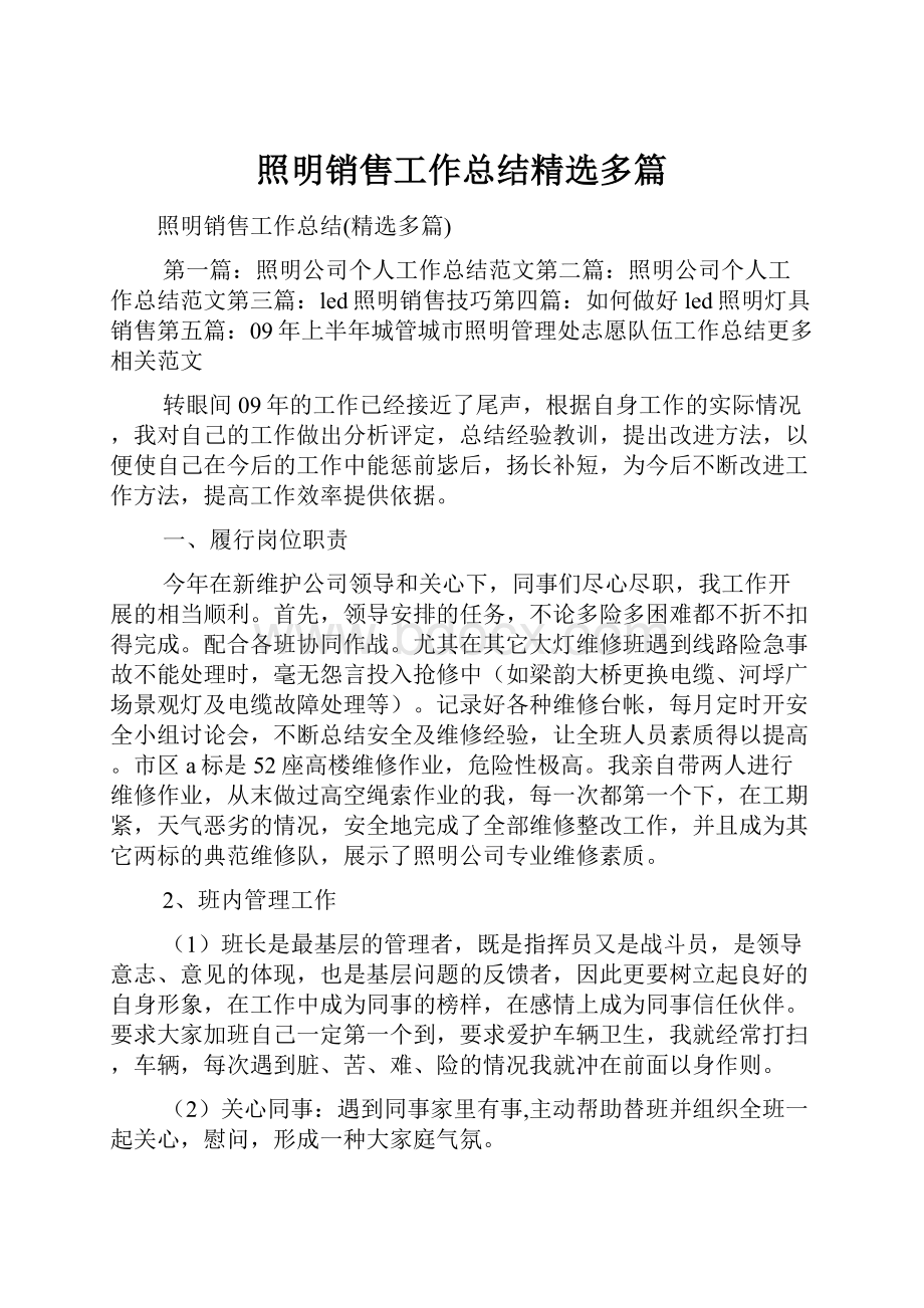 照明销售工作总结精选多篇.docx