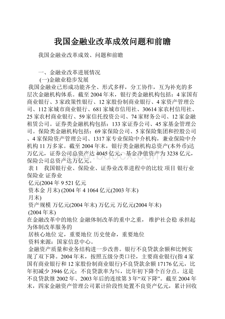 我国金融业改革成效问题和前瞻.docx