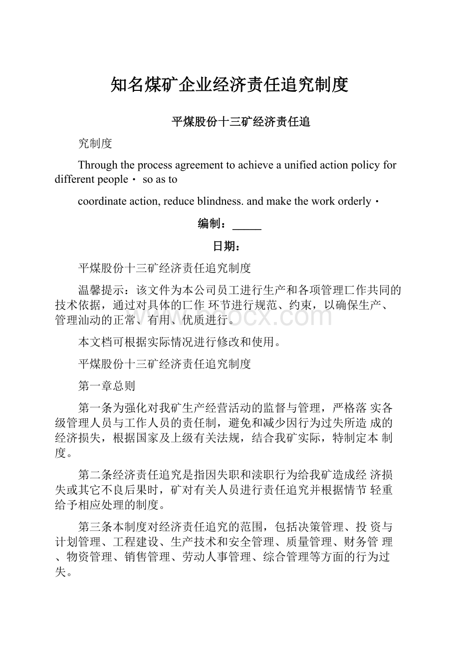 知名煤矿企业经济责任追究制度.docx_第1页