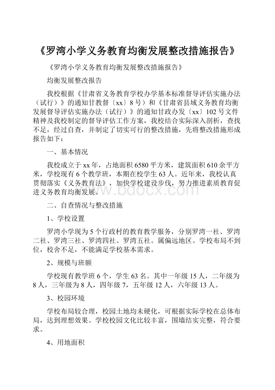 《罗湾小学义务教育均衡发展整改措施报告》Word文档格式.docx_第1页