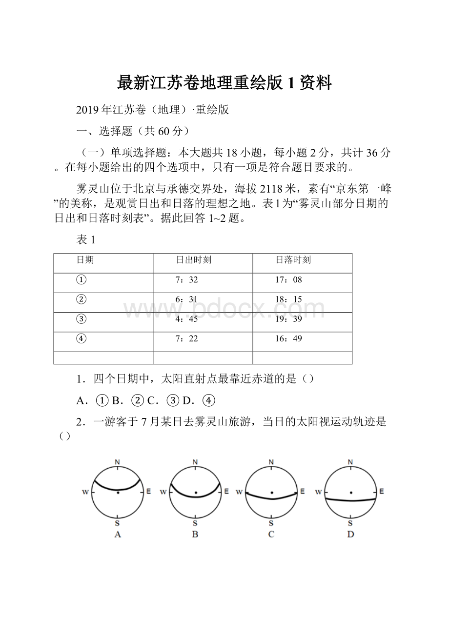 最新江苏卷地理重绘版1资料.docx_第1页